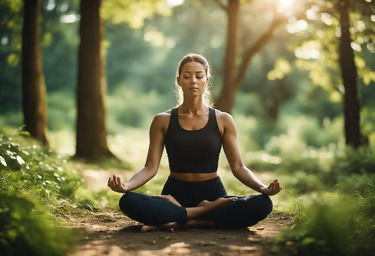 Woman meditating in a peaceful forest setting