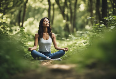 Woman practicing seated meditation outdoors