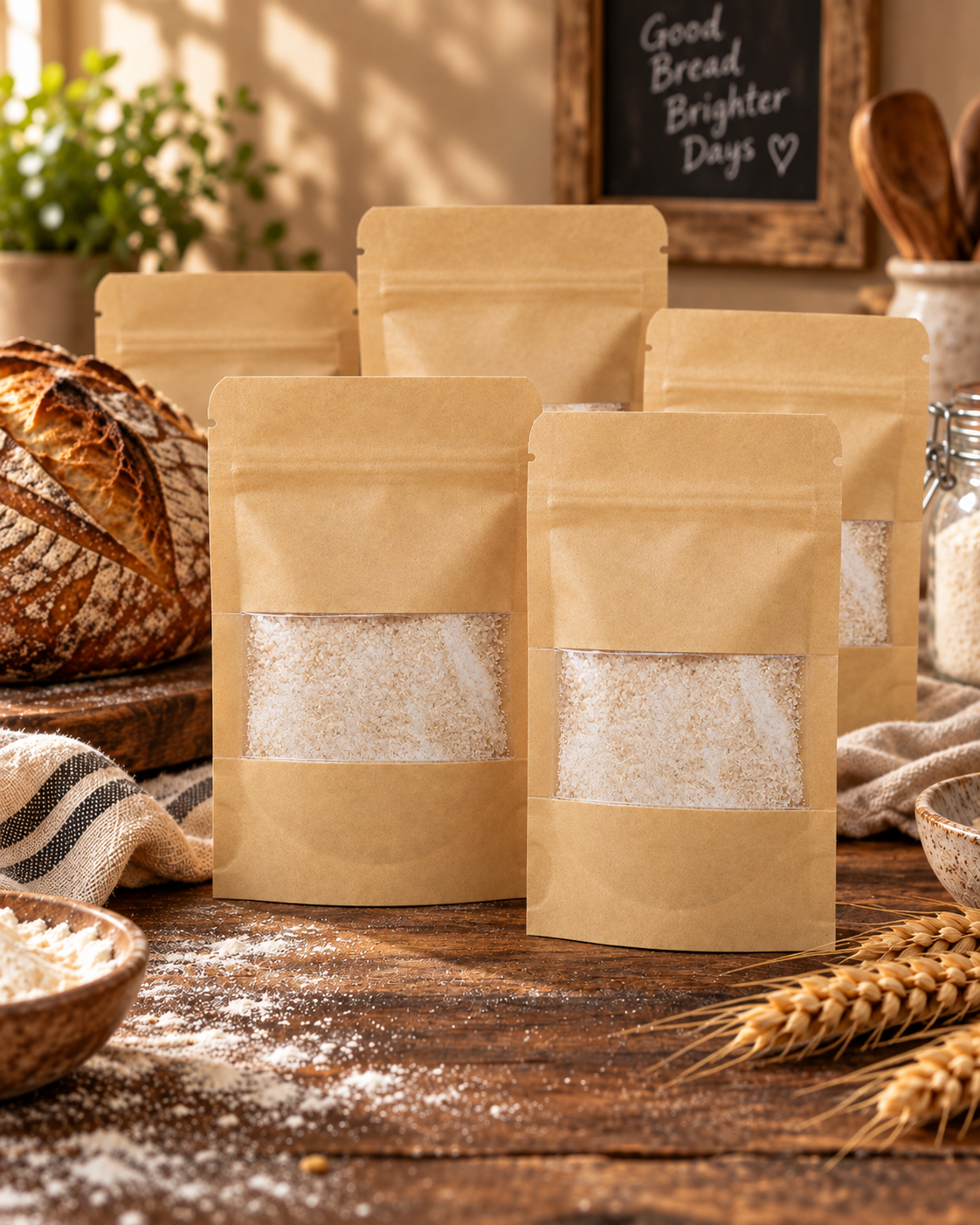 Several Natural Harmony by Eva sourdough starter pouches together
